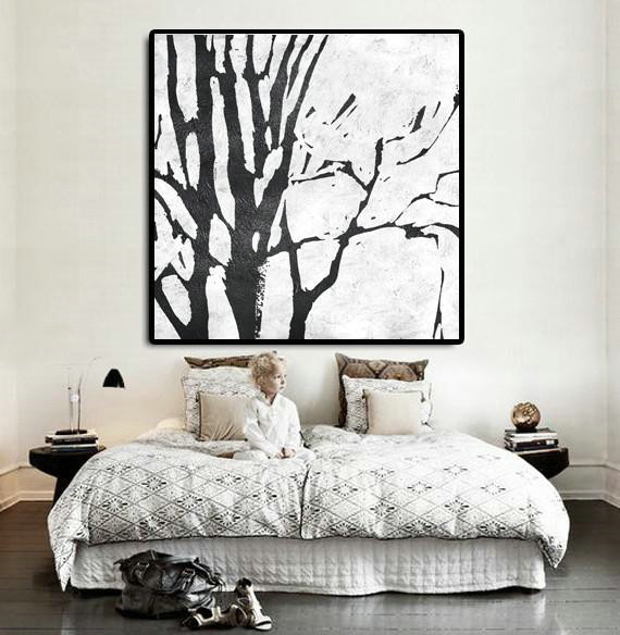 Living Room Wall Art,Oversized Minimal Black And White Painting - Canvas Artwork For Sale